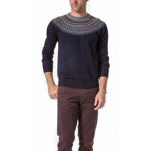 Theory Navy Alpaca Blend Fair Isle Soft Pullover Crewneck Sweater Large